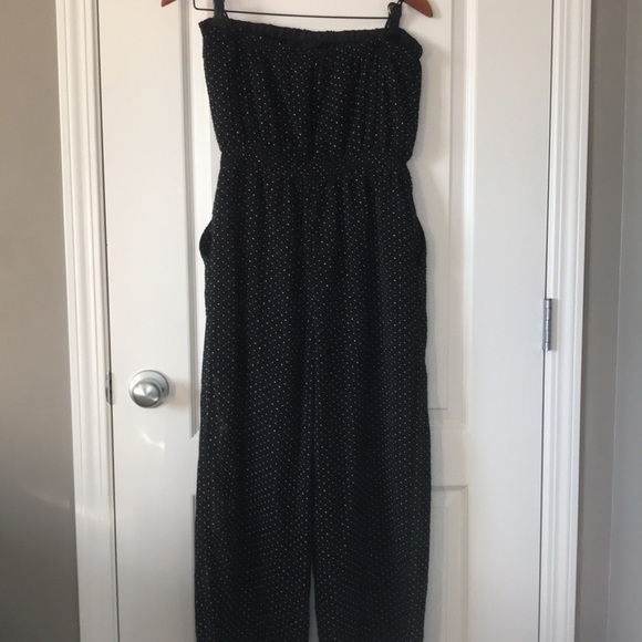 Black with white dots strapless jumpsuit - Picture 2 of 3